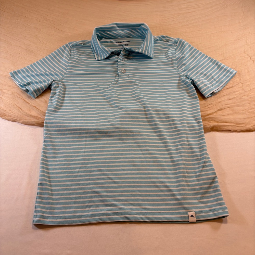Tommy‎ Bahama Womens Blue White Stripe Lightweight Short Sleeve Polo Size 7/8